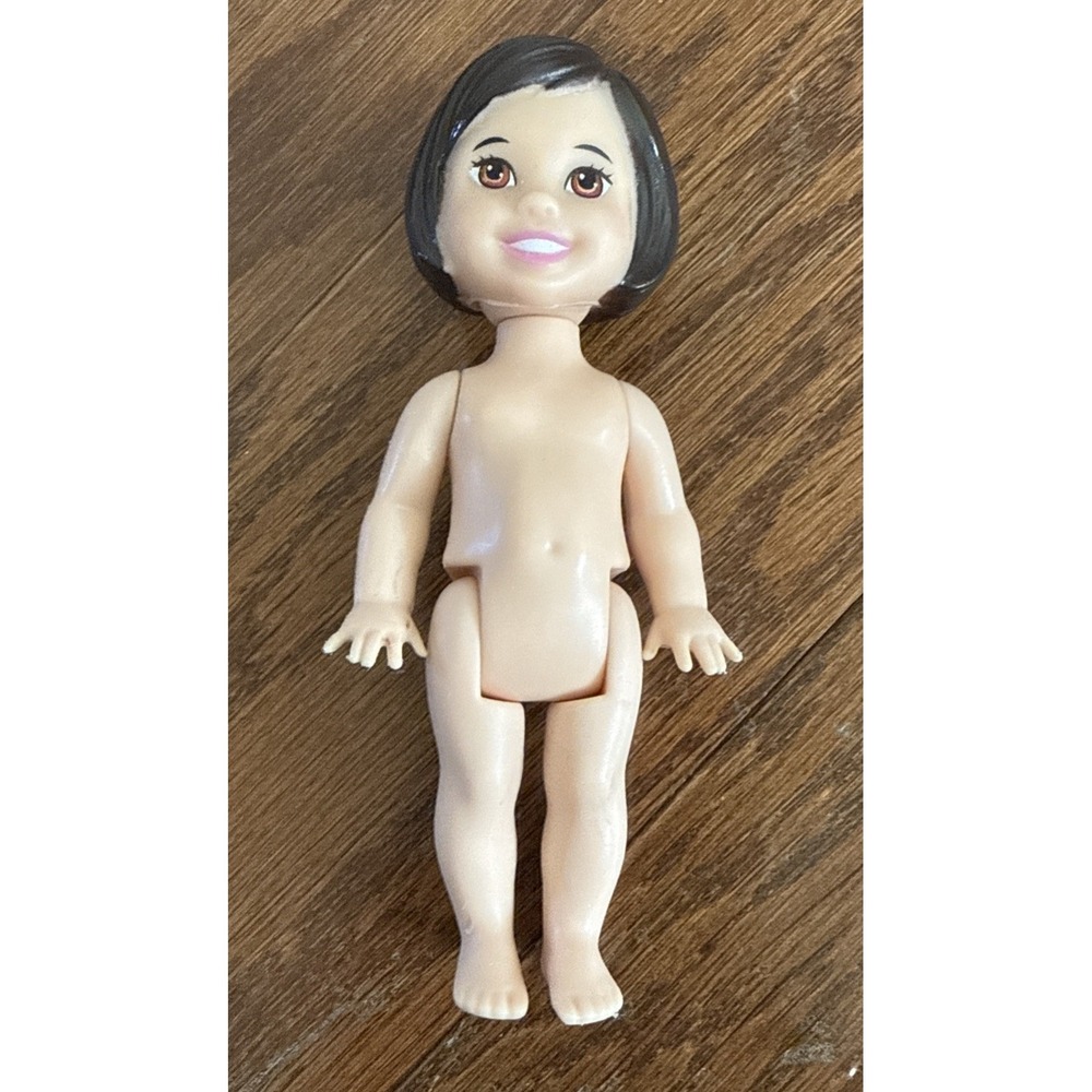 Mattel Barbie Friends of Kelly Doll 2017 Brown  Molded Bob Hair 4" Nude
